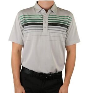 Travis Mathew Rick Time Golf Shirt - Light Gray Green Stripe XXL